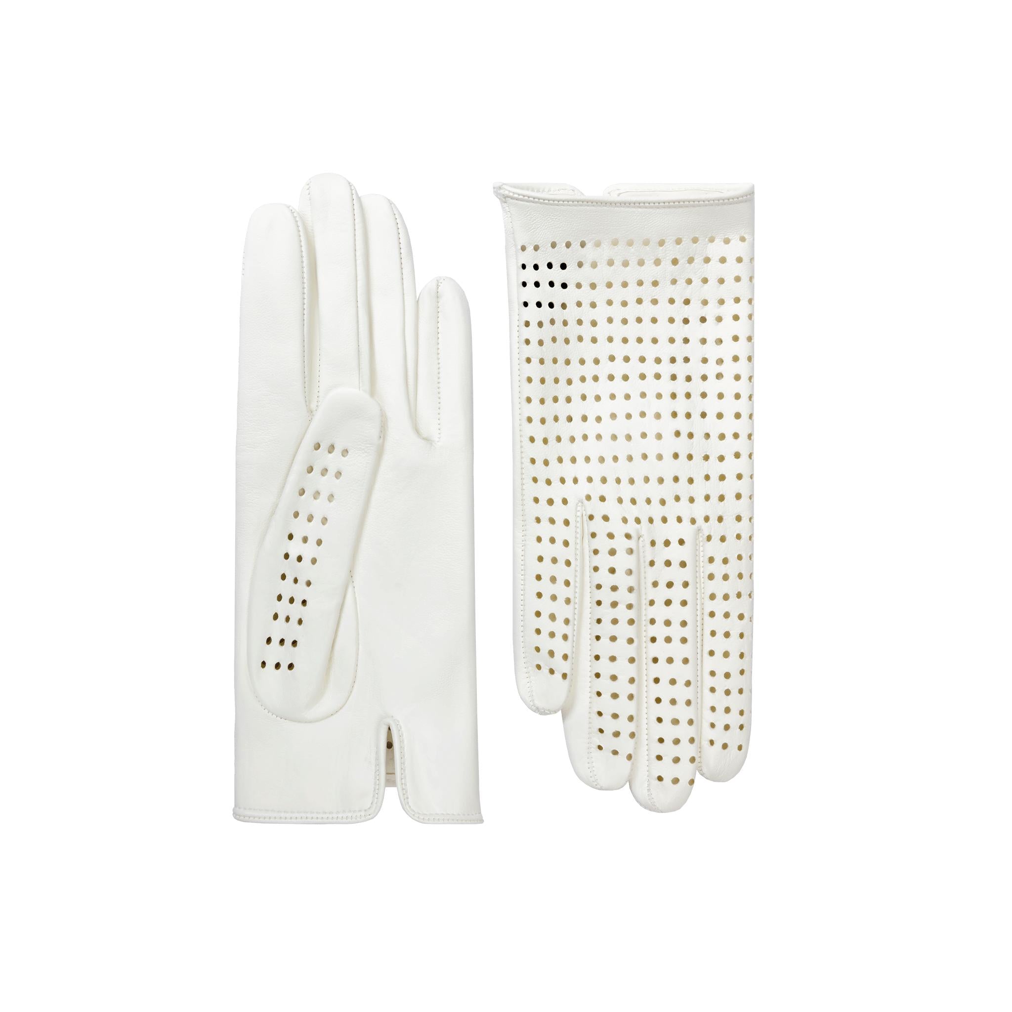 Brigitte | Unlined Leather Glove-White-Cornelia James