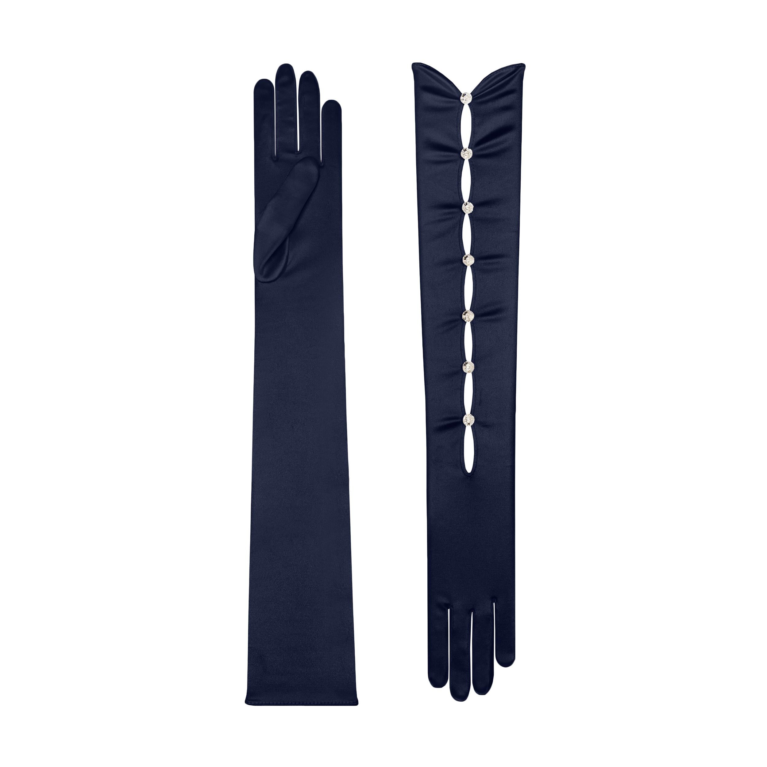 Calypso | Satin Opera Glove-Midnight Blue-Cornelia James