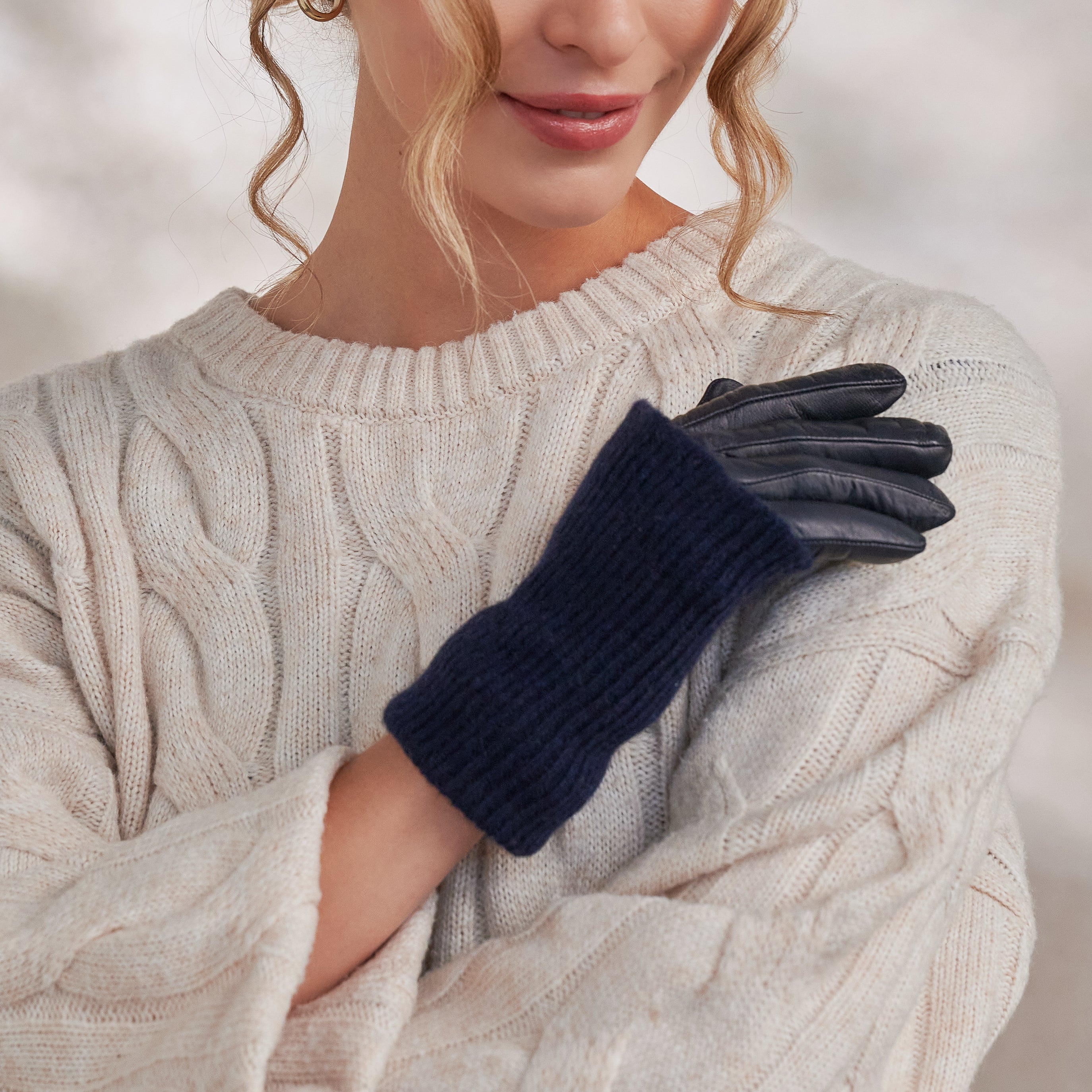 Inès | Leather Glove with Cashmere cuff