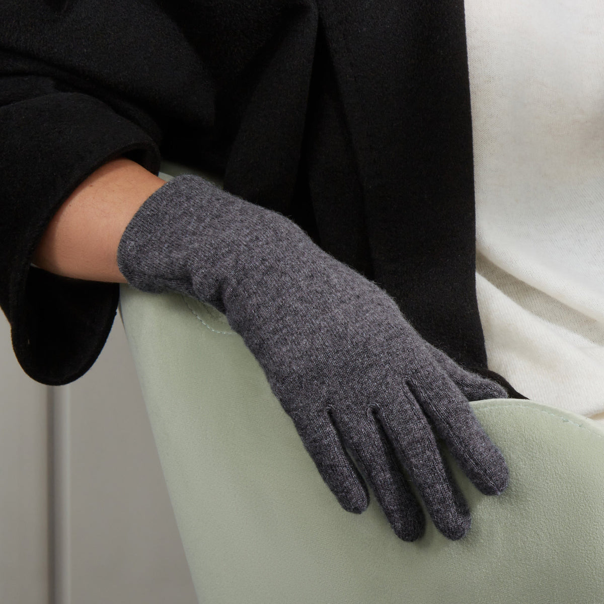 Cashmere-blend gloves - Dark grey - Ladies